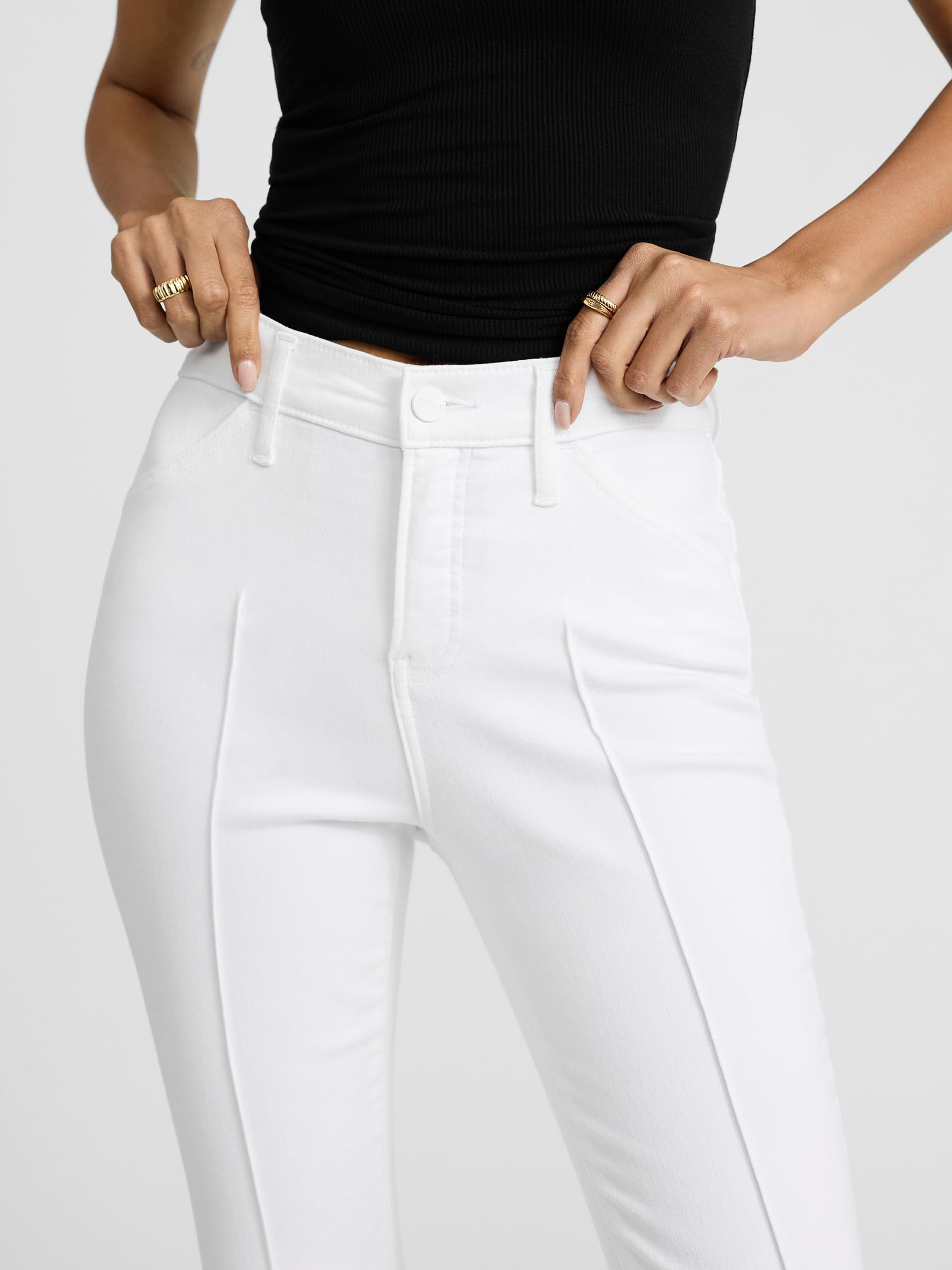 EXPRESS Women’s Skyscraper Pintuck Jeans – Mid Rise Flare Leg Stretch Denim with Slimming Center-Crease Stitch Detail - Image 3