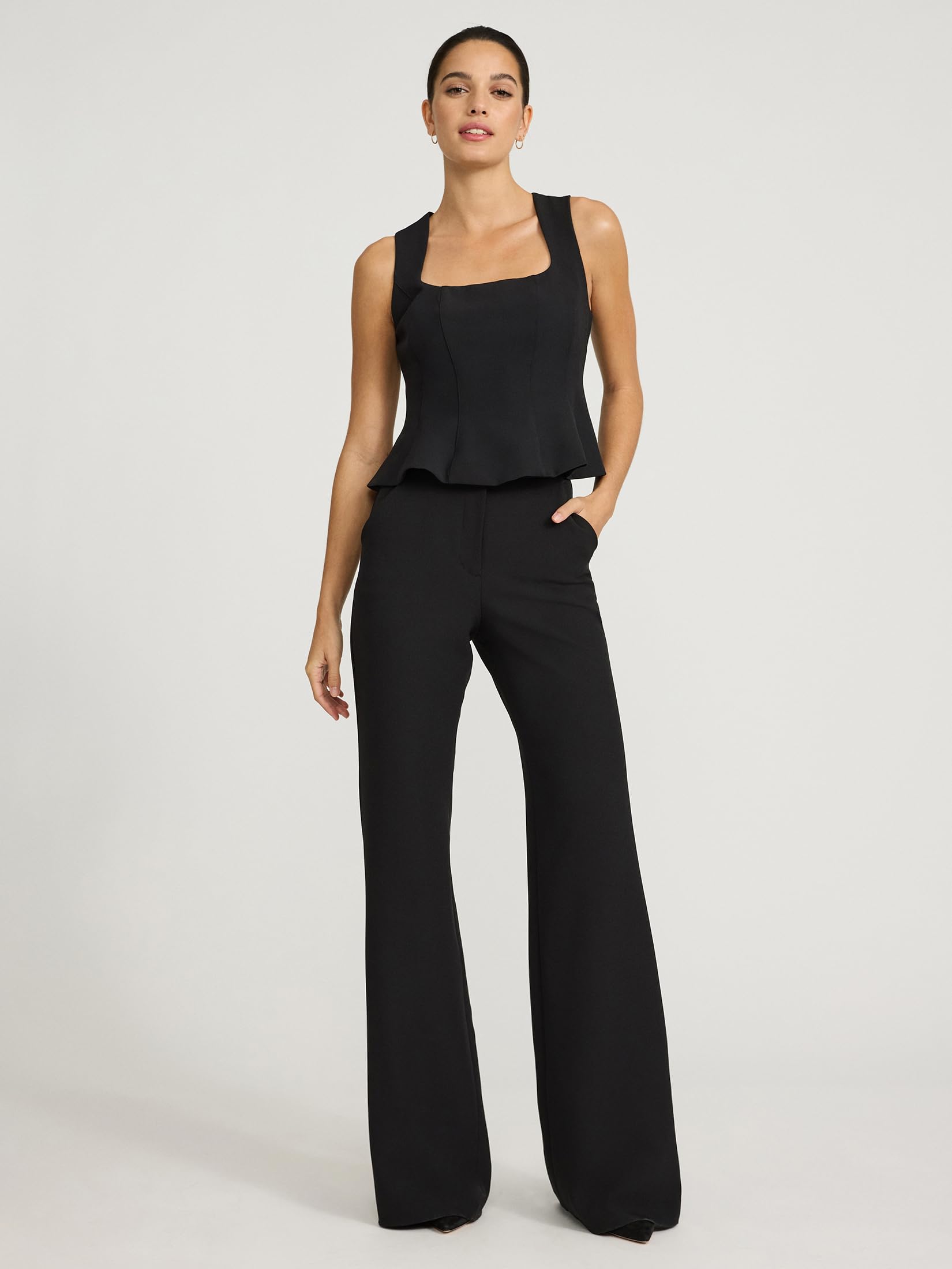EXPRESS Women's Square Neck Tailored Peplum Tank - Black - Image 3