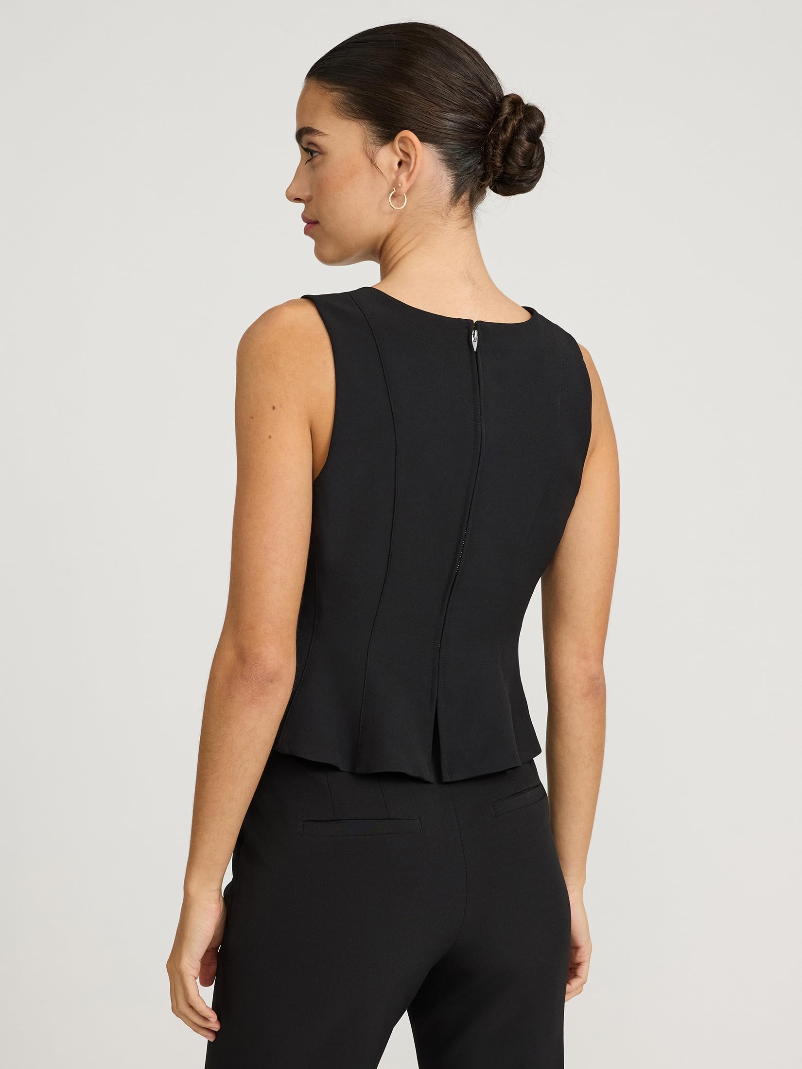 EXPRESS Women's Square Neck Tailored Peplum Tank - Black - Image 4