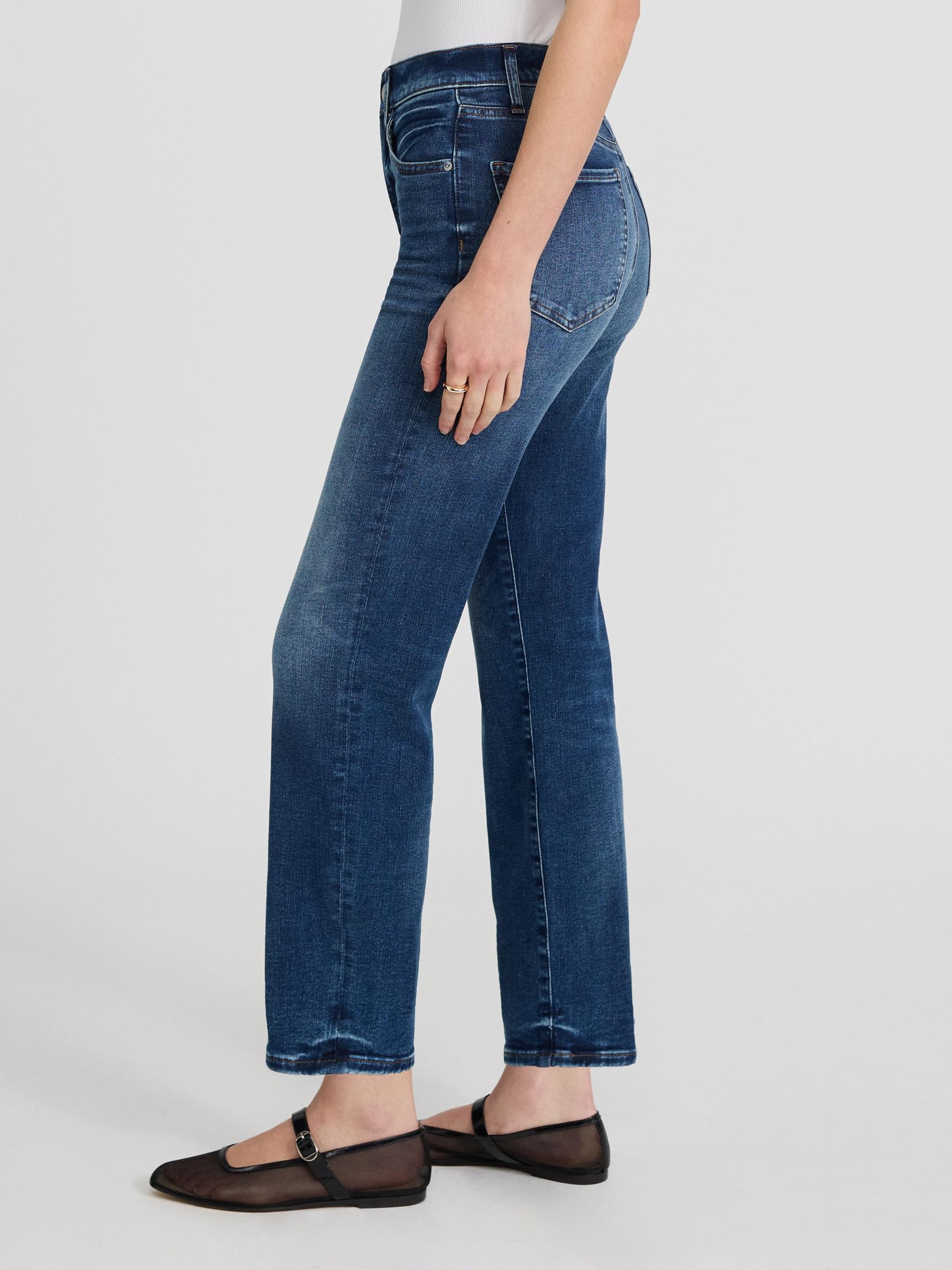 EXPRESS Women’s Straight Ankle Jeans – High Rise Stretch Denim with Figure-Balancing Fit – Medium Wash - Image 2