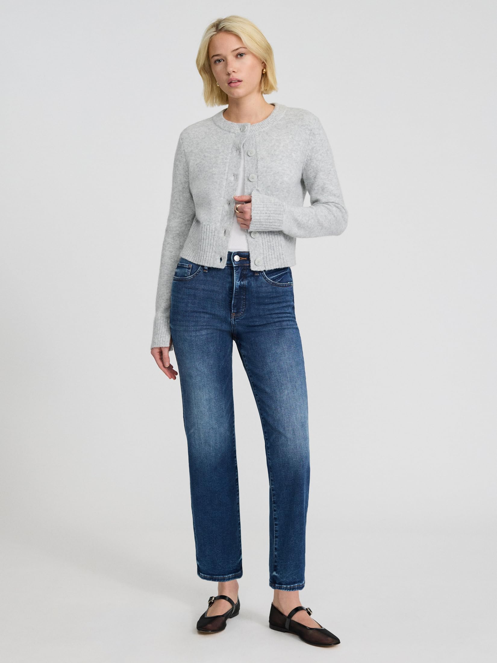 EXPRESS Women’s Straight Ankle Jeans – High Rise Stretch Denim with Figure-Balancing Fit – Medium Wash - Image 3