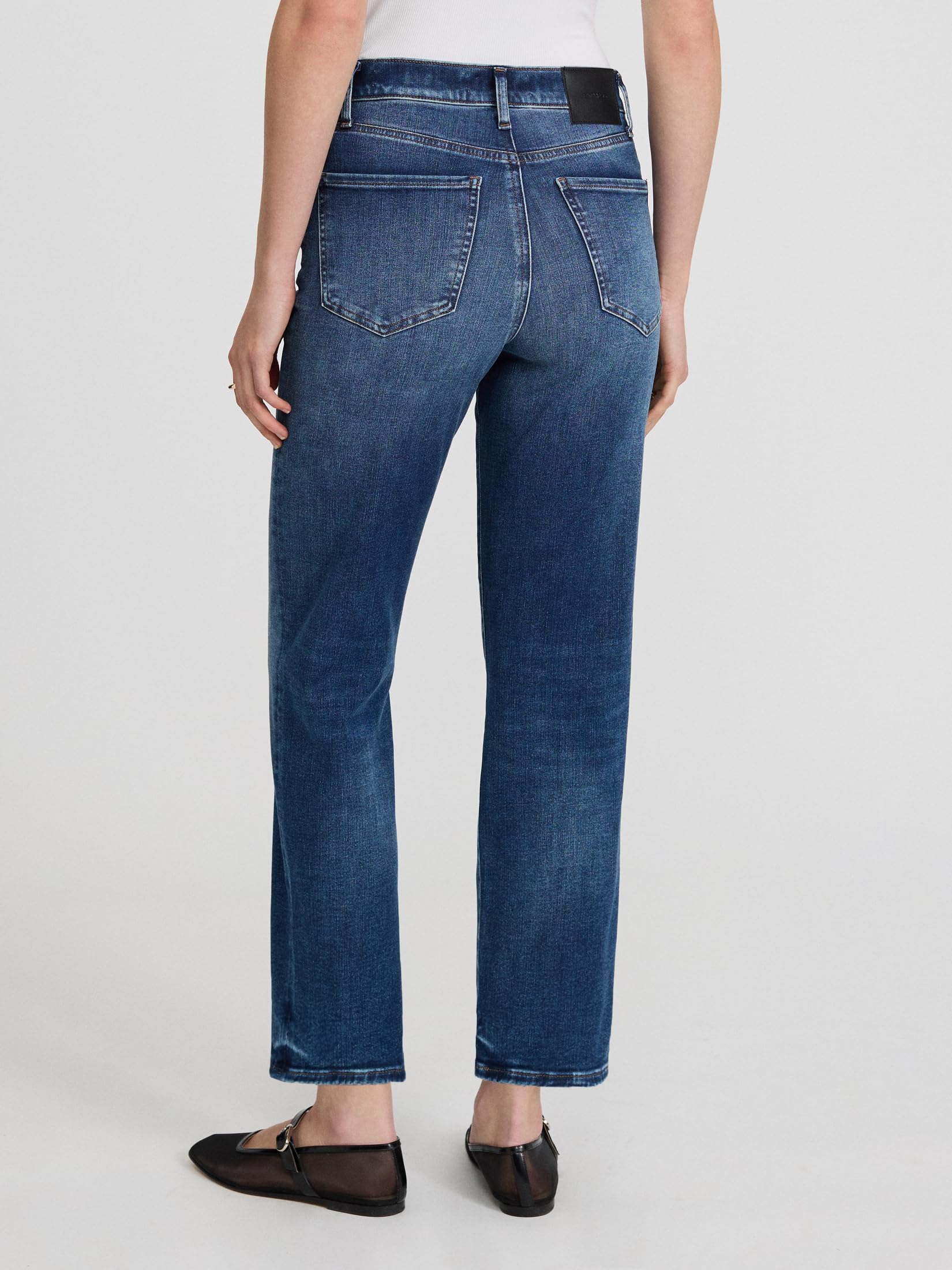 EXPRESS Women’s Straight Ankle Jeans – High Rise Stretch Denim with Figure-Balancing Fit – Medium Wash - Image 4