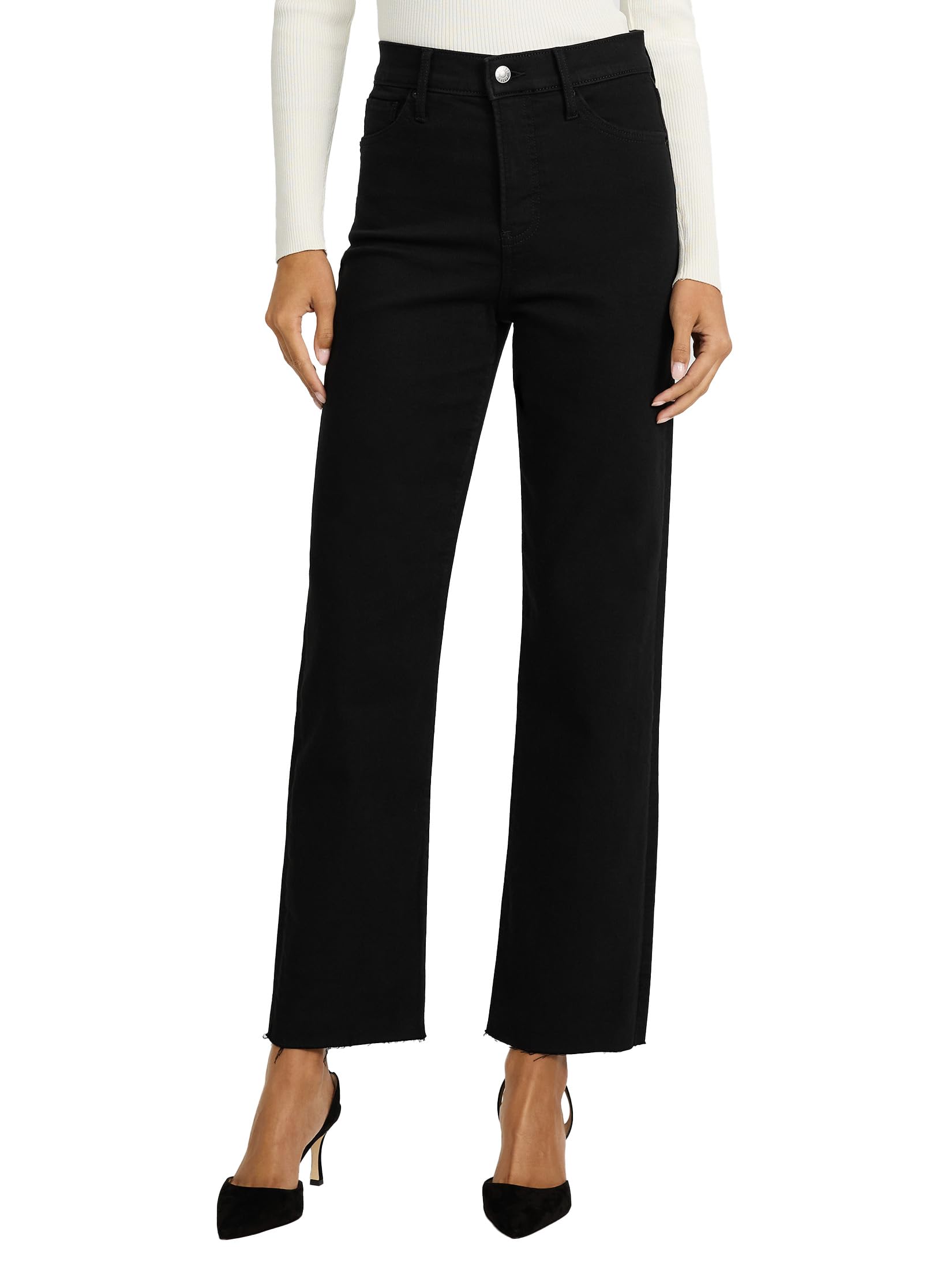 EXPRESS Women’s Straight-Leg Ankle Jeans – High Waisted Stretch Denim with Raw Hem Detail