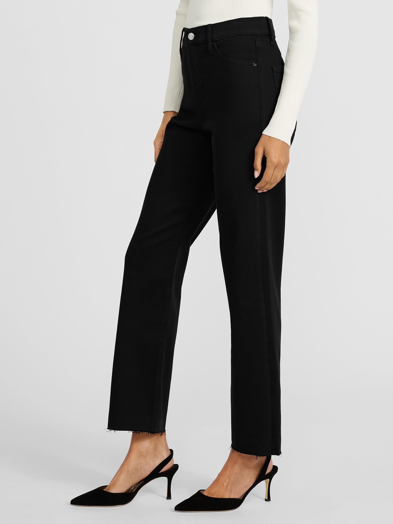 EXPRESS Women’s Straight-Leg Ankle Jeans – High Waisted Stretch Denim with Raw Hem Detail - Image 2