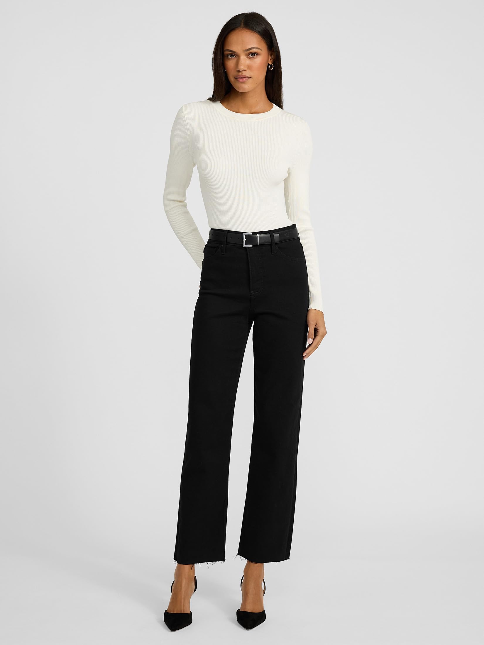 EXPRESS Women’s Straight-Leg Ankle Jeans – High Waisted Stretch Denim with Raw Hem Detail - Image 3