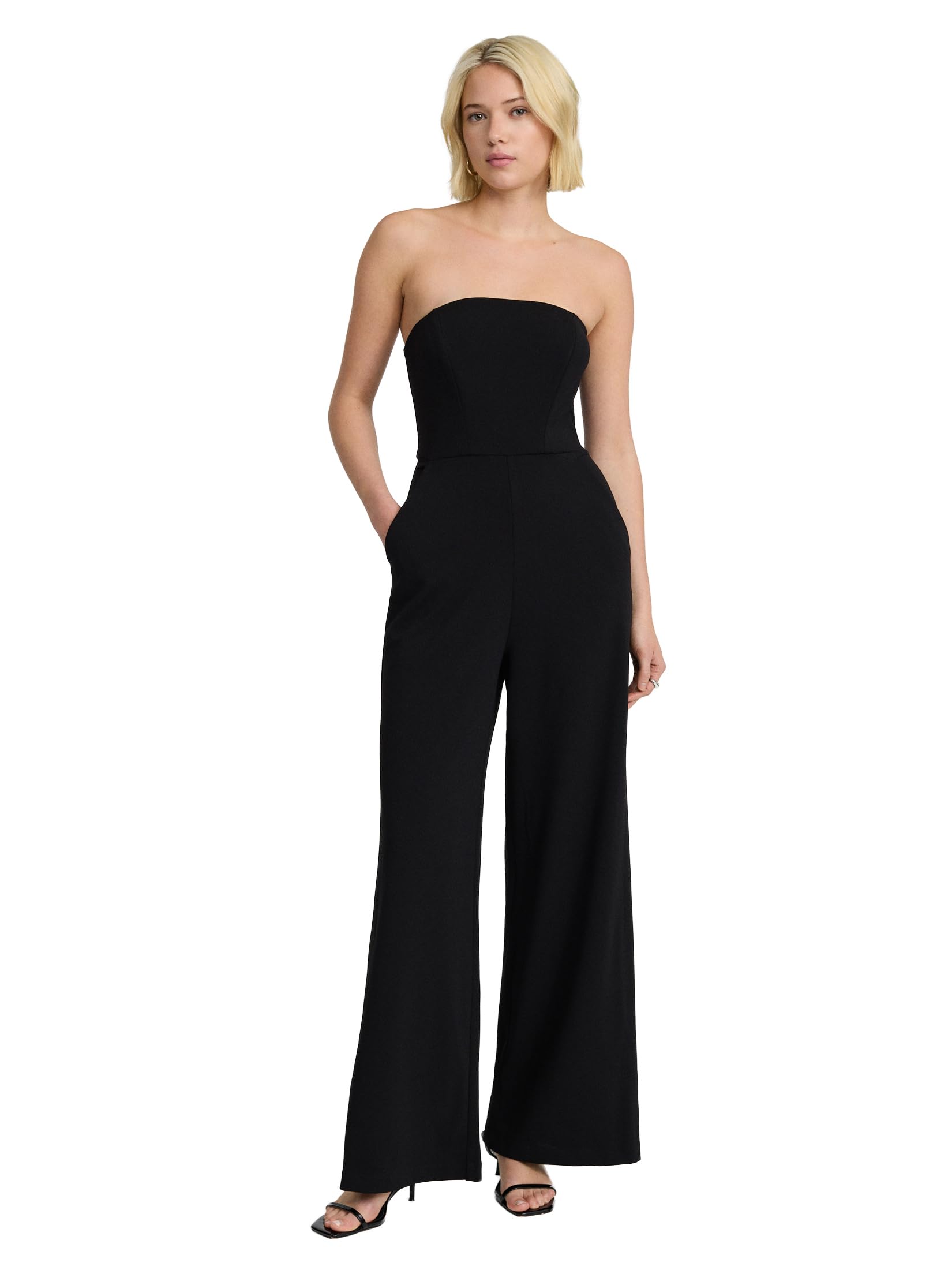 EXPRESS Women’s Strapless Wide-Leg Jumpsuit – Stretch Crepe Fabric with Hidden Back Zip, Boning, and Day-to-Night Versatility