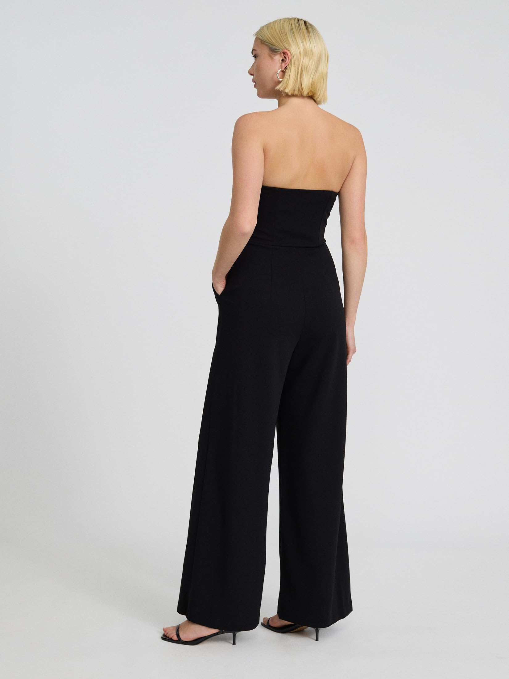 EXPRESS Women’s Strapless Wide-Leg Jumpsuit – Stretch Crepe Fabric with Hidden Back Zip, Boning, and Day-to-Night Versatility - Image 2
