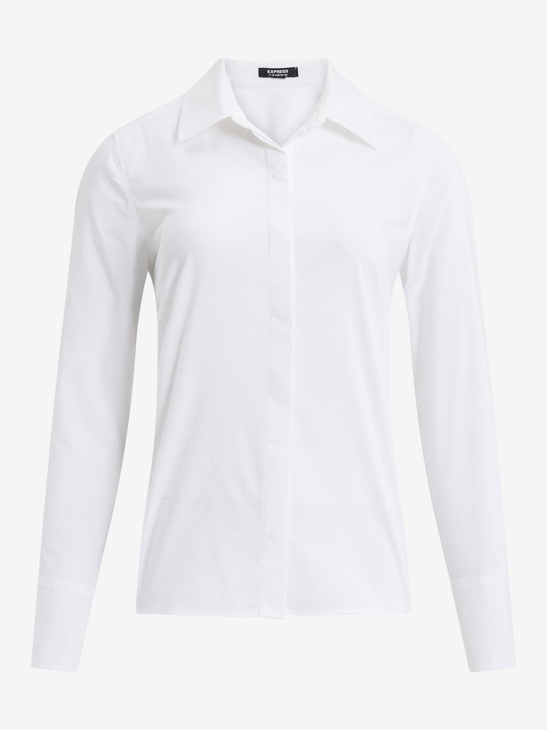 EXPRESS Women's Stretch Cotton Poplin Fitted Portofino, Essential Shirt - White - Image 2