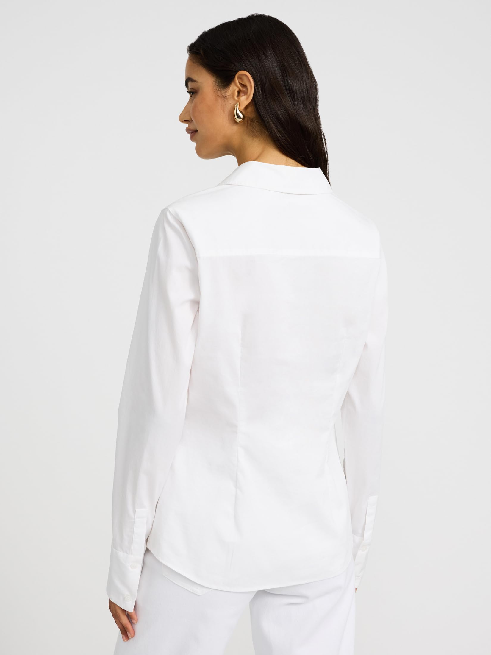 EXPRESS Women's Stretch Cotton Poplin Fitted Portofino, Essential Shirt - White - Image 4