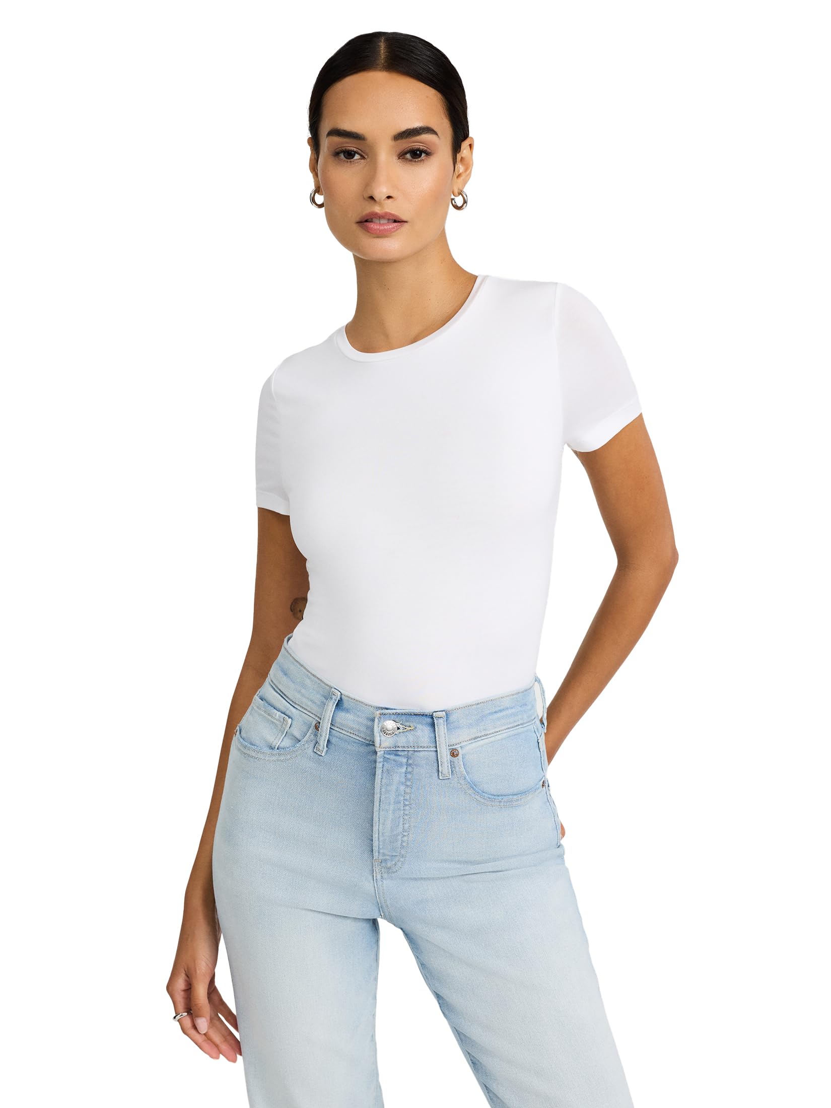 EXPRESS Women’s Supersoft Crew Neck Tee – Fitted Double-Layer T-Shirt with Soft Feel and Everyday Essential Style