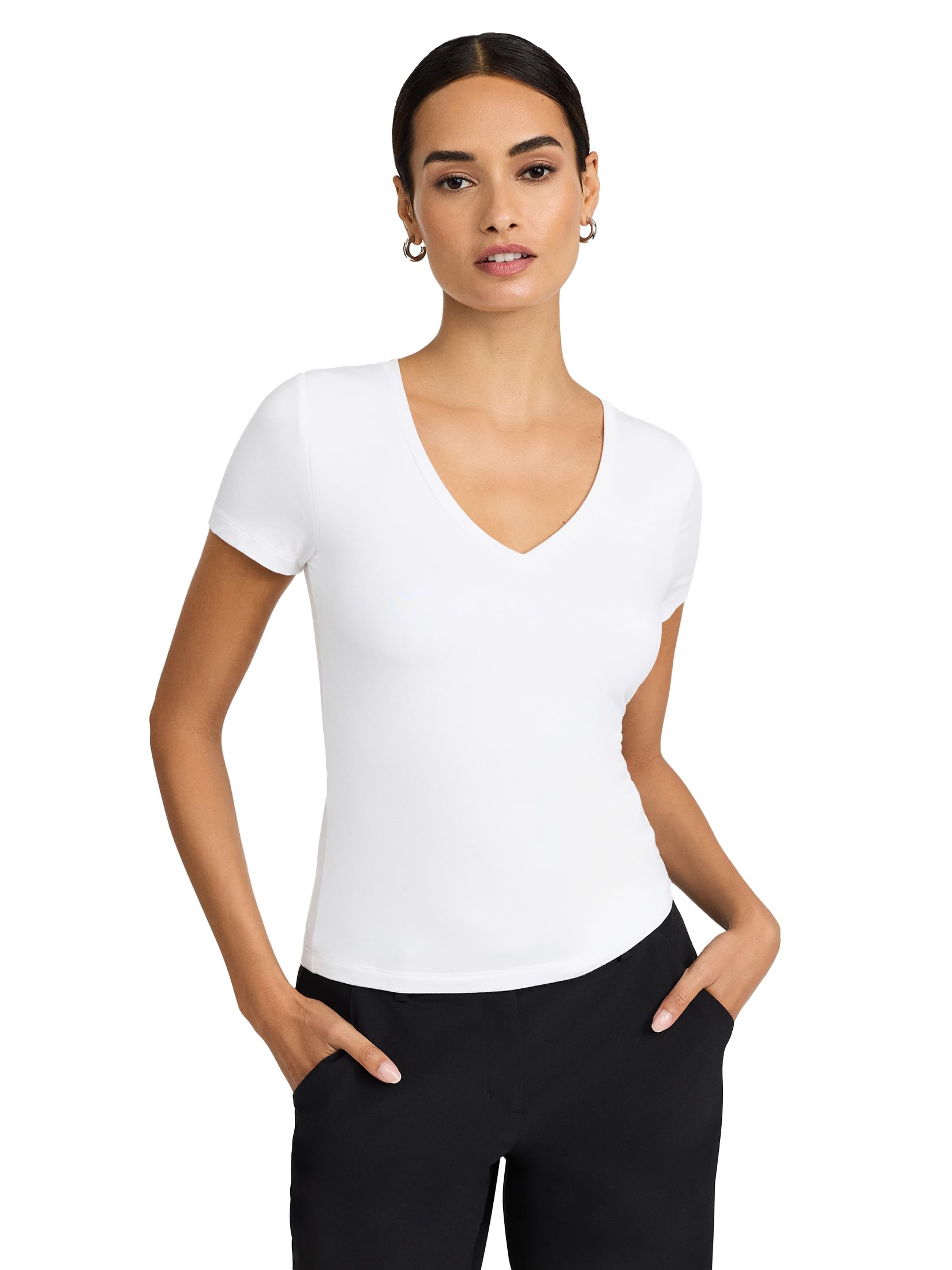 EXPRESS Women’s Supersoft Tailored V-Neck Tee – Fitted Cotton T-Shirt with Soft Touch and Everyday Layering Comfort