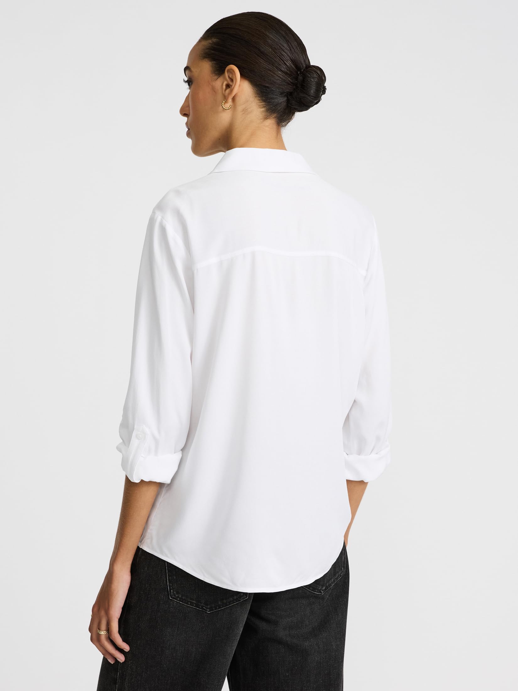 EXPRESS Women's Twill Double Flap Pocket Rolled Sleeve Utility Portofino Shirt - Image 4